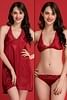 Buy Satin Babydoll With Lace Plunge Bra Bikini Brief Online India