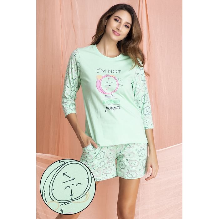 Clovia Alarm Clock & Text Print Sleep Top & Shorts Set in Mint Green - 100% Cotton - LS0584A11, Light green
Clovia Alarm Clock & Text Print Sleep Top & Shorts Set in Mint Green - 100% Cotton - LS0584A11, Light green