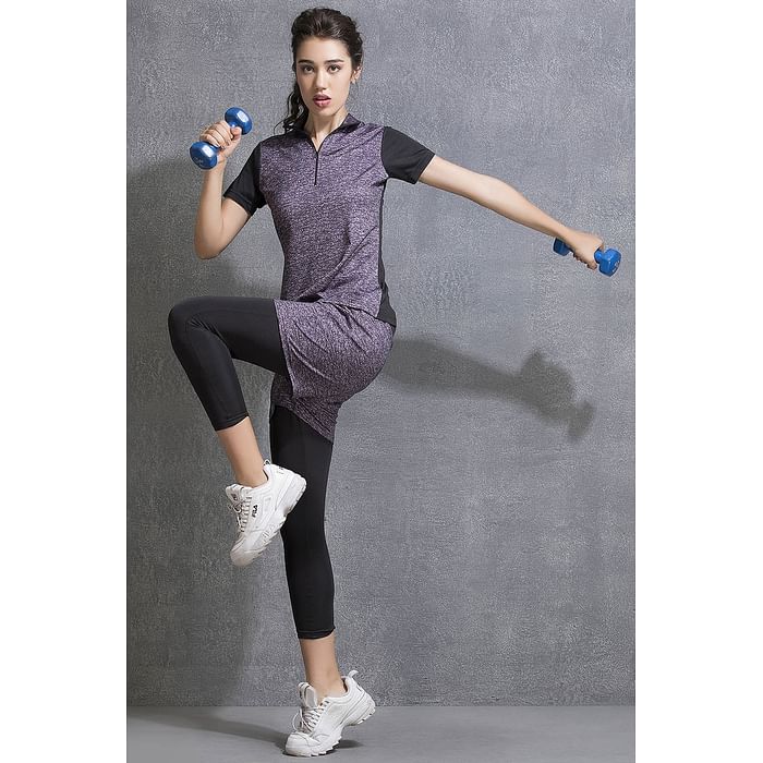 Clovia Grey Melange Gym/Sports Printed Activewear T-Shirt & Tights - AS0090P22, Light pink
Clovia Grey Melange Gym/Sports Printed Activewear T-Shirt & Tights - AS0090P22, Light pink