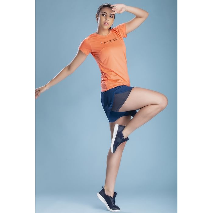 Clovia Comfort-Fit Active Orange Printed T-shirt & Dark Blue Dolphin Shorts - ASC061A08, Navy
Clovia Comfort-Fit Active Orange Printed T-shirt & Dark Blue Dolphin Shorts - ASC061A08, Navy