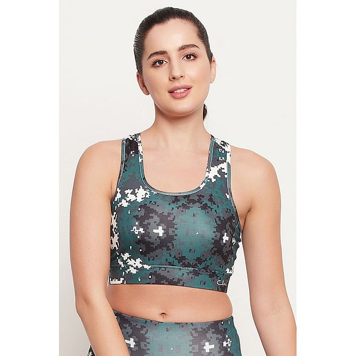 Clovia Medium Impact Padded Non-Wired Printed Sports Bra in Dark Green with Removable Cups - BR2084A17
Clovia Medium Impact Padded Non-Wired Printed Sports Bra in Dark Green with Removable Cups - BR2084A17