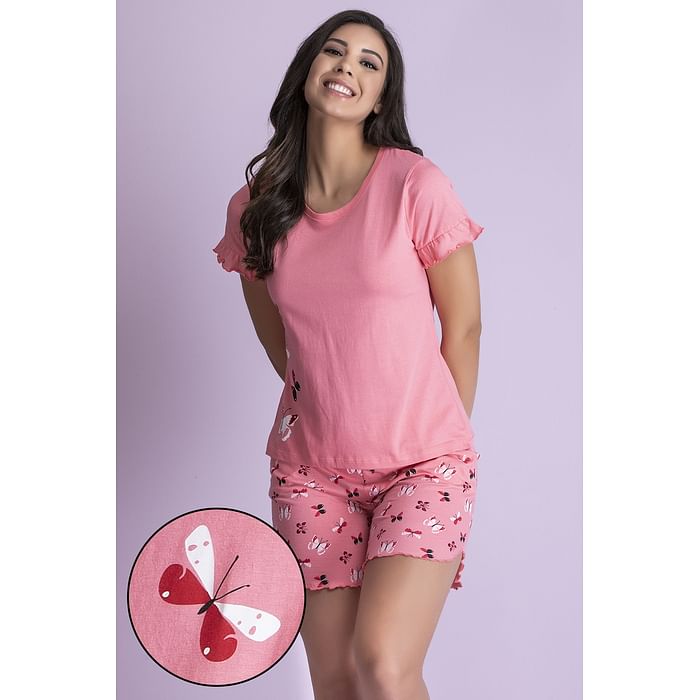 Clovia Butterfly Print Top & Shorts Set in Peach Pink - 100% Cotton - LS0555A22, Light pink
Clovia Butterfly Print Top & Shorts Set in Peach Pink - 100% Cotton - LS0555A22, Light pink