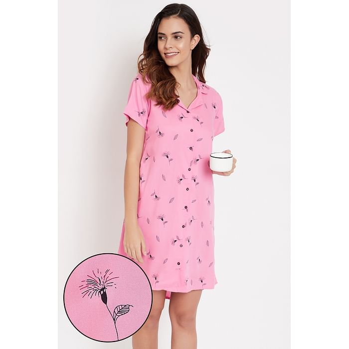 Clovia Button Me Up Pretty Florals Short Nightdress in Light Pink - Rayon - NS1244P22
Clovia Button Me Up Pretty Florals Short Nightdress in Light Pink - Rayon - NS1244P22