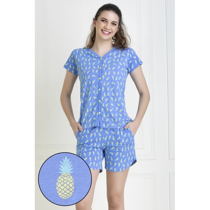 Clovia Pineapple Print Button Me Up Top & Shorts Set in Powder Blue - 100% Cotton - LS0460P12, Lavender
Clovia Pineapple Print Button Me Up Top & Shorts Set in Powder Blue - 100% Cotton - LS0460P12, Lavender