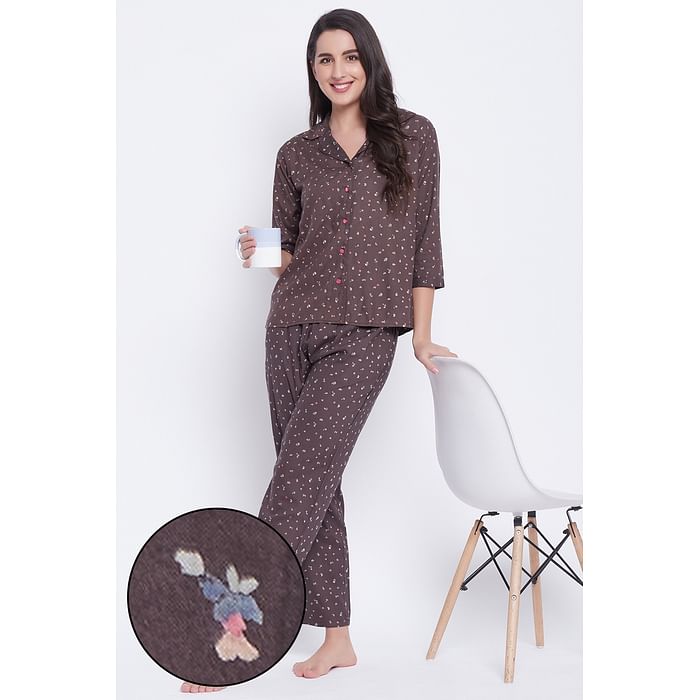 Clovia Button Me Up Floral Print Shirt & Pyjama Set in Taupe - 100% Cotton - LS0385A06, Brown
Clovia Button Me Up Floral Print Shirt & Pyjama Set in Taupe - 100% Cotton - LS0385A06, Brown