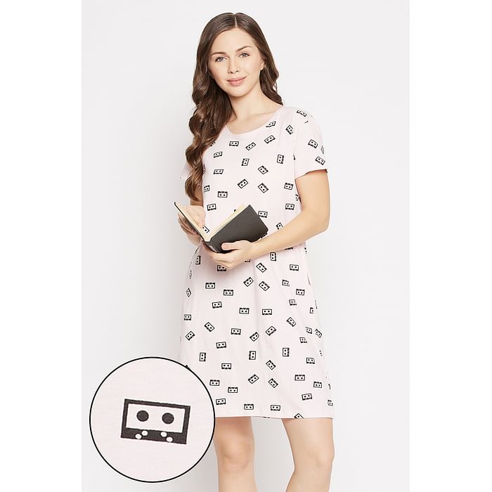 Clovia Cassette Tape Print Short Night Dress in Baby Pink - 100% Cotton - NS1197P22, Light pink
Clovia Cassette Tape Print Short Night Dress in Baby Pink - 100% Cotton - NS1197P22, Light pink