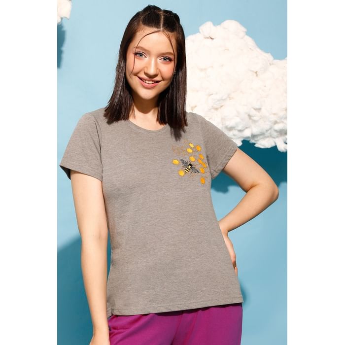 Clovia Bee Embroidered Top in Grey Melange - 100% Cotton - LT0170A01, Light grey
Clovia Bee Embroidered Top in Grey Melange - 100% Cotton - LT0170A01, Light grey
