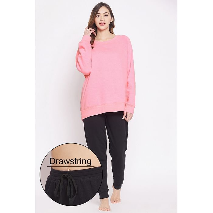 Clovia Chic Basic Sweatshirt in Bubblegum Pink & Cuffed Joggers in Black - LSC201P13
Clovia Chic Basic Sweatshirt in Bubblegum Pink & Cuffed Joggers in Black - LSC201P13