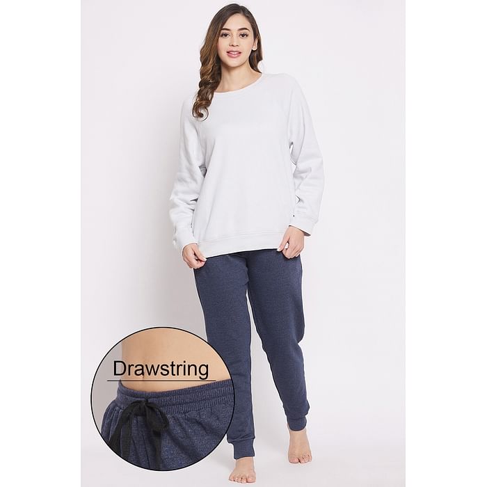 Clovia Chic Basic Sweatshirt in Light Grey & Cuffed Joggers in Navy - Fleece - LSC201A08
Clovia Chic Basic Sweatshirt in Light Grey & Cuffed Joggers in Navy - Fleece - LSC201A08