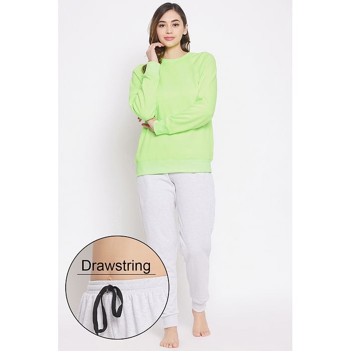 Clovia Chic Basic Sweatshirt in Neon Green & Cuffed Joggers in Light Grey - Fleece - LSC201P01
Clovia Chic Basic Sweatshirt in Neon Green & Cuffed Joggers in Light Grey - Fleece - LSC201P01