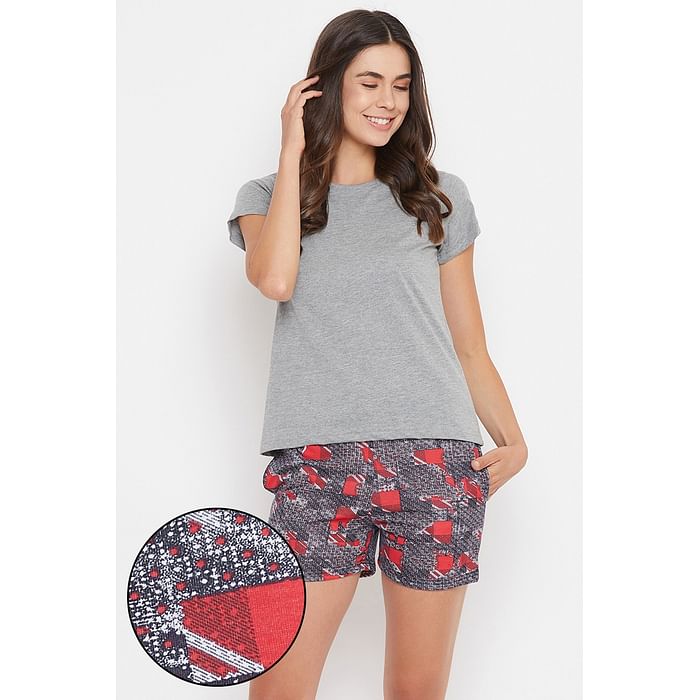 Clovia Chic Basic Top & Printed Boxer Shorts in Grey & Red - Cotton Rich - LSC174E22, Light pink
Clovia Chic Basic Top & Printed Boxer Shorts in Grey & Red - Cotton Rich - LSC174E22, Light pink