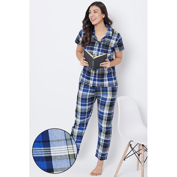 Clovia Classic Checks Button Me Up Shirt & Pyjama in Blue - 100% Cotton - LS0385Q08, Navy
Clovia Classic Checks Button Me Up Shirt & Pyjama in Blue - 100% Cotton - LS0385Q08, Navy