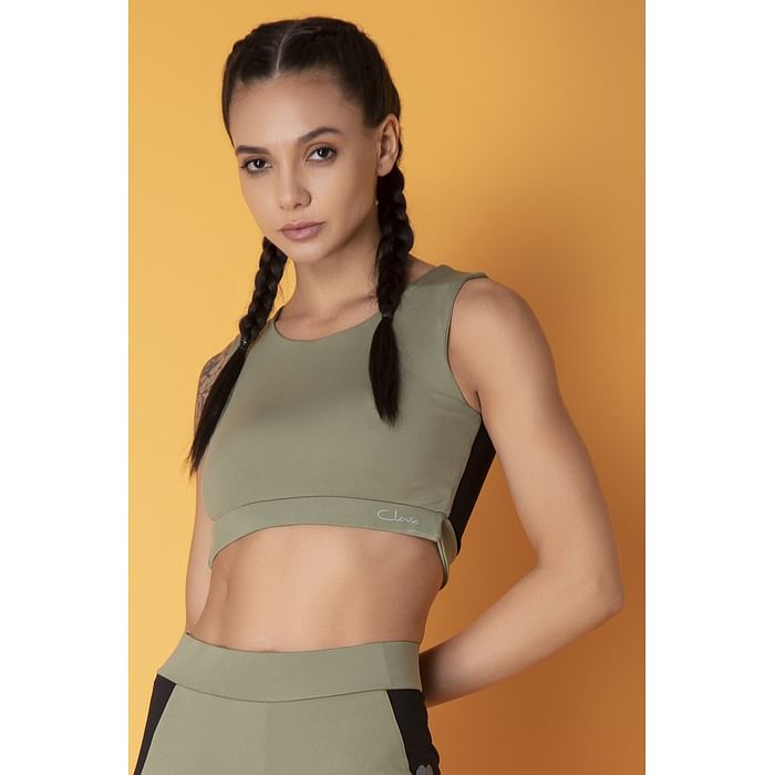 Clovia Comfort-Fit Active Colourblock Active Crop Top in Sage Green with Cut-Out Detail on Back - AT0149P11, Light green
Clovia Comfort-Fit Active Colourblock Active Crop Top in Sage Green with Cut-Out Detail on Back - AT0149P11, Light green