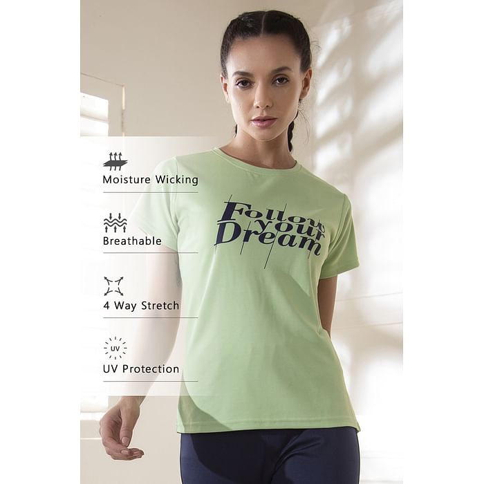 Clovia Quick Dry Text Print Sports T-shirt in Sage Green with UV Protection - AT0160P11, Light green
Clovia Quick Dry Text Print Sports T-shirt in Sage Green with UV Protection - AT0160P11, Light green