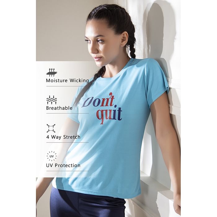Clovia Quick Dry Text Print Sports T-shirt in Sky Blue with UV Protection - AT0160A03, Light blue
Clovia Quick Dry Text Print Sports T-shirt in Sky Blue with UV Protection - AT0160A03, Light blue