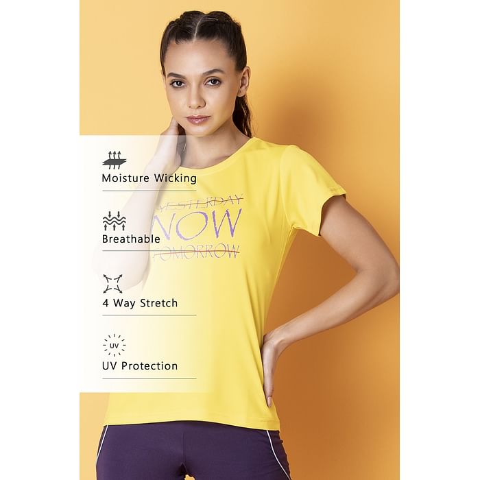 Clovia Quick Dry Text Print Sports T-shirt in Yellow with UV Protection - AT0160P02, Light yellow
Clovia Quick Dry Text Print Sports T-shirt in Yellow with UV Protection - AT0160P02, Light yellow