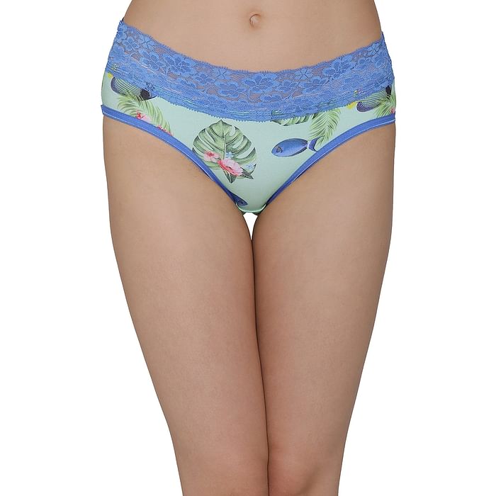 Clovia Cotton Mid Waist Tropical Print Hipster Panty with Lace Waist - PN3195P11, Light green
Clovia Cotton Mid Waist Tropical Print Hipster Panty with Lace Waist - PN3195P11, Light green