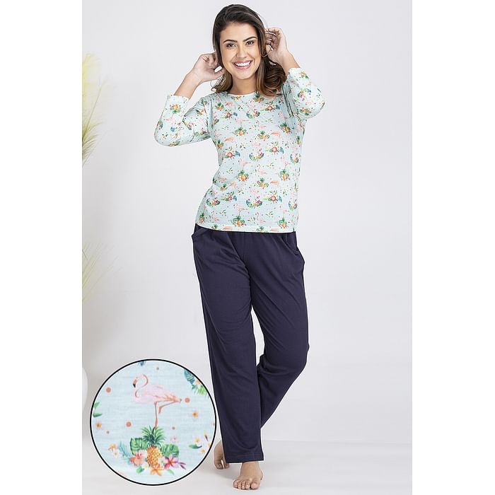 Clovia Pretty Florals Top & Pyjama Set in Blue- Cotton Rich - LS0469P11, Light green
Clovia Pretty Florals Top & Pyjama Set in Blue- Cotton Rich - LS0469P11, Light green