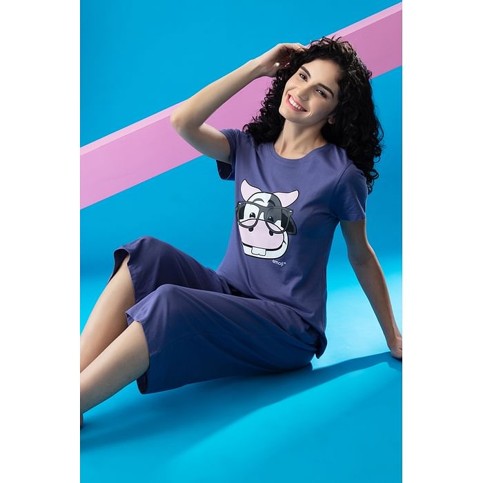 Clovia Cow Emoji Print Top & Solid Flared Capri Set in Blue - 100% Cotton - LS0598A08, Navy
Clovia Cow Emoji Print Top & Solid Flared Capri Set in Blue - 100% Cotton - LS0598A08, Navy