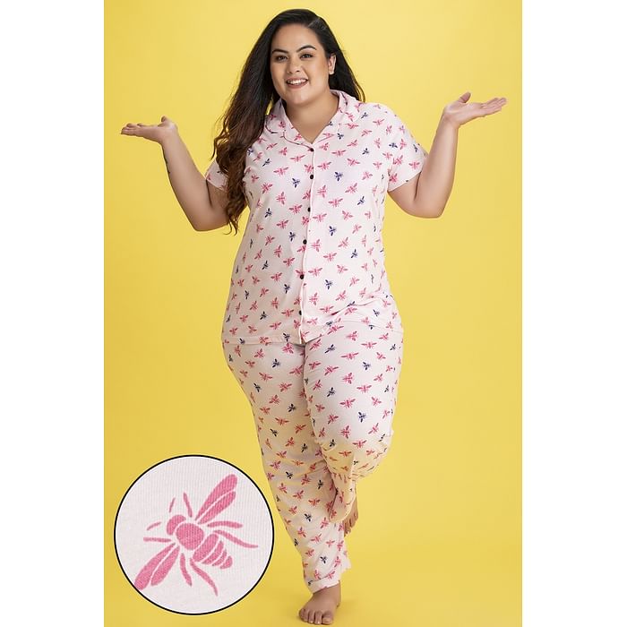 Clovia Fly Print Button Down Shirt & Pyjama Set in Baby Pink - Cotton Rich - LS0025K22, Light pink
Clovia Fly Print Button Down Shirt & Pyjama Set in Baby Pink - Cotton Rich - LS0025K22, Light pink