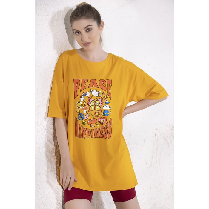 Clovia Graphic & Text Print Oversized T-shirt in Mustard Yellow - 100% Cotton - LT0166A07
Clovia Graphic & Text Print Oversized T-shirt in Mustard Yellow - 100% Cotton - LT0166A07