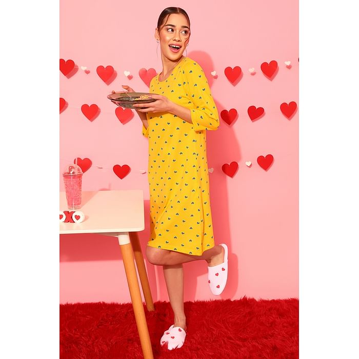 Clovia Heart Print Short Night Dress in Yellow - 100% Cotton - NS1489P02, Light yellow
Clovia Heart Print Short Night Dress in Yellow - 100% Cotton - NS1489P02, Light yellow