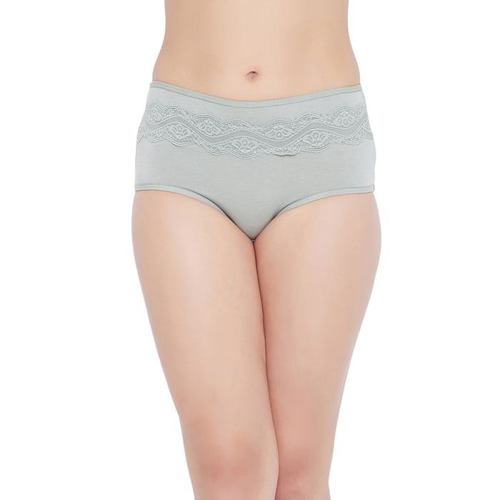Clovia High Waist Hipster Panty in Grey with Lace Waist - Cotton - PN3402I11, Light green
Clovia High Waist Hipster Panty in Grey with Lace Waist - Cotton - PN3402I11, Light green