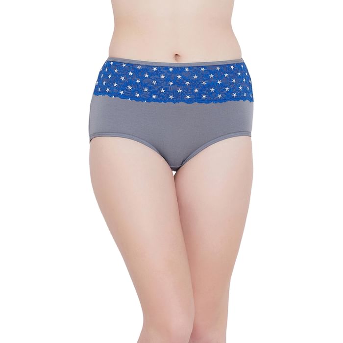 Clovia High Waist Hipster Panty with Printed Lace Waist in Blue - Cotton - PN3305I08, Navy
Clovia High Waist Hipster Panty with Printed Lace Waist in Blue - Cotton - PN3305I08, Navy