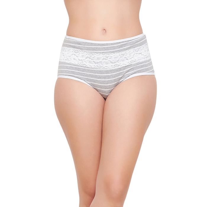 Clovia High Waist Striped Hipster Panty in Grey Melange with Lace Overlay - Cotton - PN3364A01, Light grey
Clovia High Waist Striped Hipster Panty in Grey Melange with Lace Overlay - Cotton - PN3364A01, Light grey
