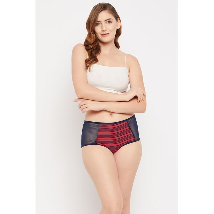 Clovia High Waist Striped Hipster Panty in Red with Powernet Panels - Cotton - PN2532A04
Clovia High Waist Striped Hipster Panty in Red with Powernet Panels - Cotton - PN2532A04