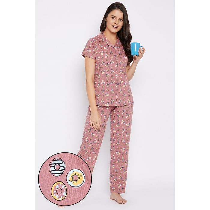 Clovia Donut Print Button Me Up Shirt & Pyjama Set in Blush Pink - 100% Cotton - LS0025A14
Clovia Donut Print Button Me Up Shirt & Pyjama Set in Blush Pink - 100% Cotton - LS0025A14