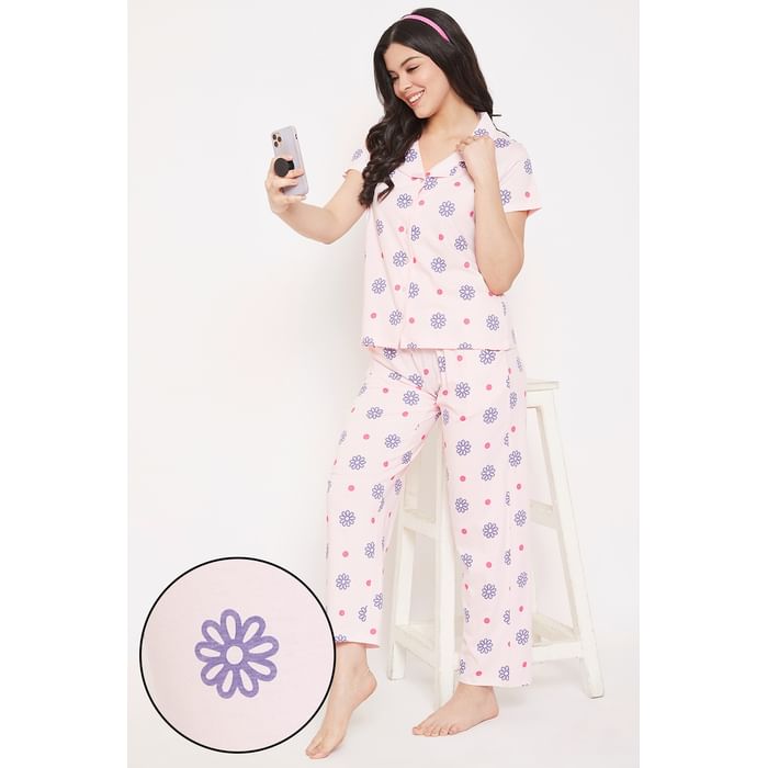 Clovia Pretty Florals Button Down Shirt & Pyjama in Baby Pink - 100% Cotton - LS0025F22, Light pink
Clovia Pretty Florals Button Down Shirt & Pyjama in Baby Pink - 100% Cotton - LS0025F22, Light pink