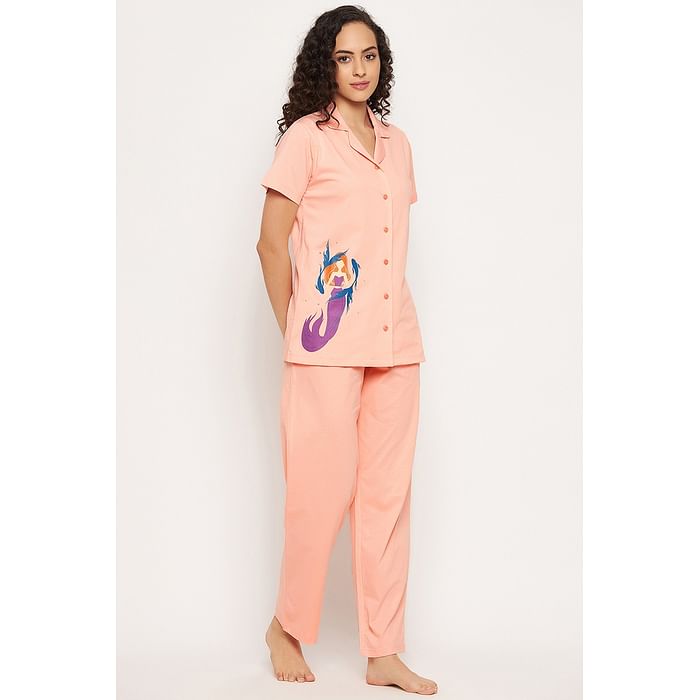 Clovia Pisces Print Button Down Shirt & Pyjama Set in Salmon Pink - 100% Cotton - LS0025W22, Light pink
Clovia Pisces Print Button Down Shirt & Pyjama Set in Salmon Pink - 100% Cotton - LS0025W22, Light pink