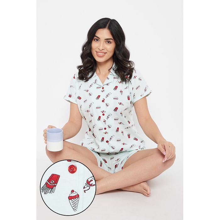 Clovia Print Me Pretty Button Down Shirt & Shorts Set in Light Blue- 100% Cotton - LS0094F03
Clovia Print Me Pretty Button Down Shirt & Shorts Set in Light Blue- 100% Cotton - LS0094F03