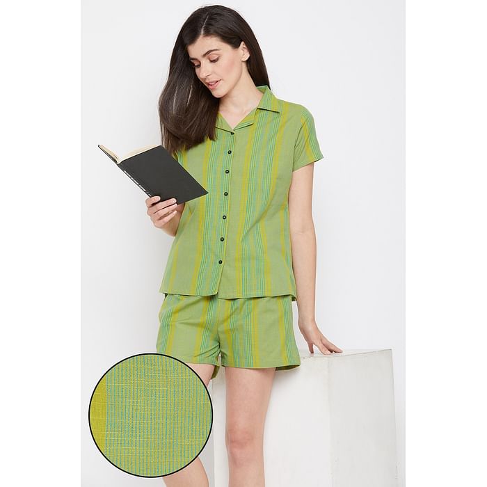 Clovia Sassy Stripes Cami Top & Shorts in Green- 100% Cotton - LS0141P11, Light green
Clovia Sassy Stripes Cami Top & Shorts in Green- 100% Cotton - LS0141P11, Light green