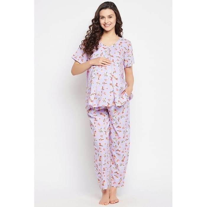 Clovia Pretty Florals Feeding Top & Pyjama Set in Lilac - Rayon - LS0263D12, Lavender
Clovia Pretty Florals Feeding Top & Pyjama Set in Lilac - Rayon - LS0263D12, Lavender