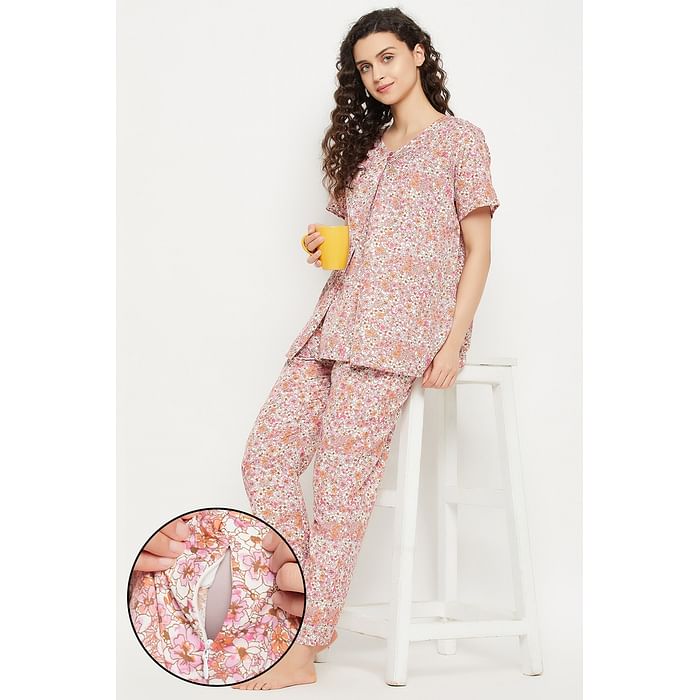 Clovia Pretty Florals Feeding Top & Pyjama Set in Pink - Rayon - LS0263F22, Light pink
Clovia Pretty Florals Feeding Top & Pyjama Set in Pink - Rayon - LS0263F22, Light pink