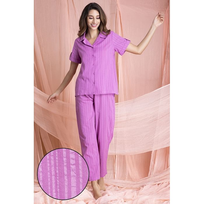 Clovia Sassy Stripes Button Down Shirt & Pyjama in Lilac - Cotton - LS0385A15, Purple
Clovia Sassy Stripes Button Down Shirt & Pyjama in Lilac - Cotton - LS0385A15, Purple