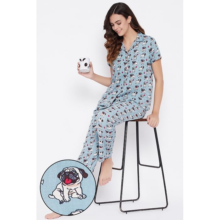 Clovia Print Me Pretty Button Me Up Sleep Shirt & Pyjama Set in Light Blue - Crepe - LS0385D03
Clovia Print Me Pretty Button Me Up Sleep Shirt & Pyjama Set in Light Blue - Crepe - LS0385D03