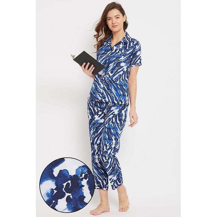 Clovia Print Me Pretty Button Me Up Shirt & Pyjama Set in Blue - Crepe - LS0385G08, Navy
Clovia Print Me Pretty Button Me Up Shirt & Pyjama Set in Blue - Crepe - LS0385G08, Navy