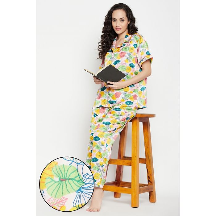 Clovia Leaf Print Button Down Shirt & Pyjama Set in Soft Pink - Satin - LS0385H22, Light pink
Clovia Leaf Print Button Down Shirt & Pyjama Set in Soft Pink - Satin - LS0385H22, Light pink