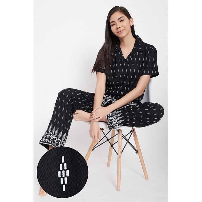 Clovia Print Me Pretty Button Me Up Shirt & Pyjama Set in Black - Crepe - LS0385I13
Clovia Print Me Pretty Button Me Up Shirt & Pyjama Set in Black - Crepe - LS0385I13