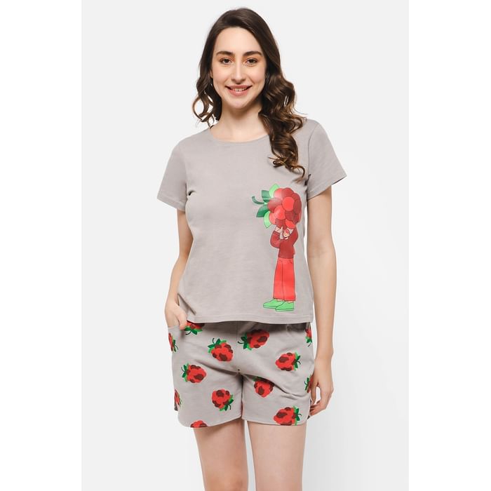 Clovia Tutti Fruity Top & Shorts Set in Grey - 100% Cotton - LS0410F01, Light grey
Clovia Tutti Fruity Top & Shorts Set in Grey - 100% Cotton - LS0410F01, Light grey