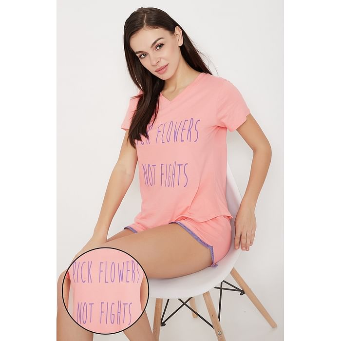 Clovia Text Print Top & Shorts Set in Peach Pink -100% Cotton - LS0410G22, Light pink
Clovia Text Print Top & Shorts Set in Peach Pink -100% Cotton - LS0410G22, Light pink