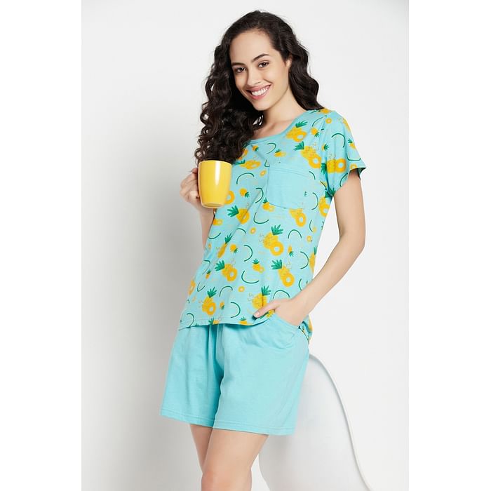 Clovia Tutti Fruity Top & Solid Shorts Set in Sky Blue - 100% Cotton - LS0410L03, Light blue
Clovia Tutti Fruity Top & Solid Shorts Set in Sky Blue - 100% Cotton - LS0410L03, Light blue