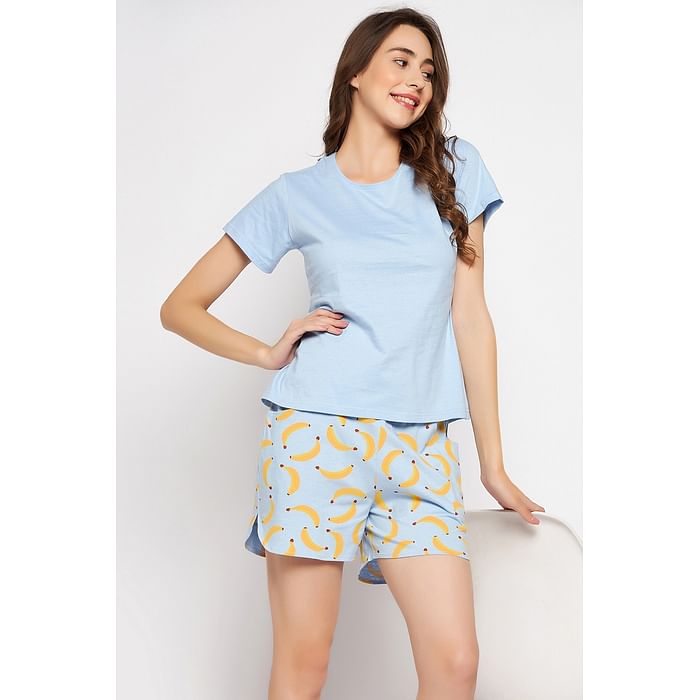 Clovia Banana Print Top & Shorts Set in Baby Blue - 100% Cotton - LS0410N03, Light blue
Clovia Banana Print Top & Shorts Set in Baby Blue - 100% Cotton - LS0410N03, Light blue