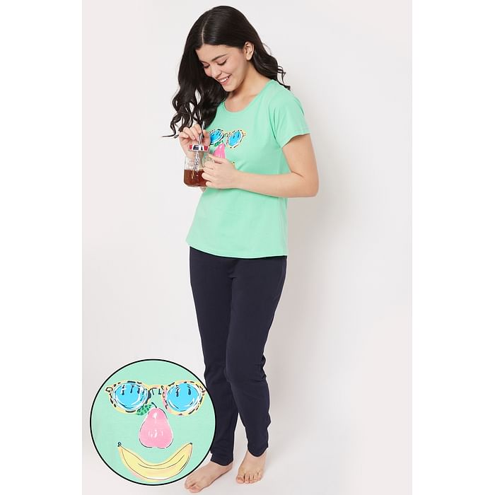 Clovia Graphic Print Top & Pyjama in Sea Green & Black - Cotton Rich - LS0413H11, Light green
Clovia Graphic Print Top & Pyjama in Sea Green & Black - Cotton Rich - LS0413H11, Light green