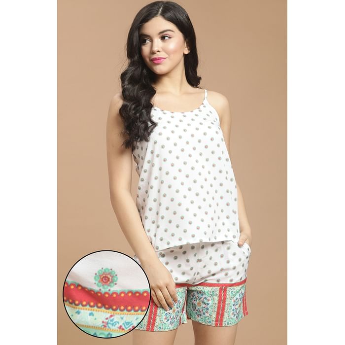 Clovia Print Me Pretty Cami Top & Shorts Set in White- Cotton Rich - LS0419A18
Clovia Print Me Pretty Cami Top & Shorts Set in White- Cotton Rich - LS0419A18