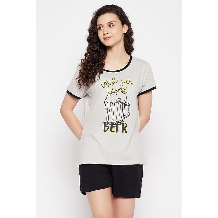 Clovia Quirky Quotes Top in Grey & Chic Basic Shorts in Black - 100% Cotton - LS0451P01, Light grey
Clovia Quirky Quotes Top in Grey & Chic Basic Shorts in Black - 100% Cotton - LS0451P01, Light grey