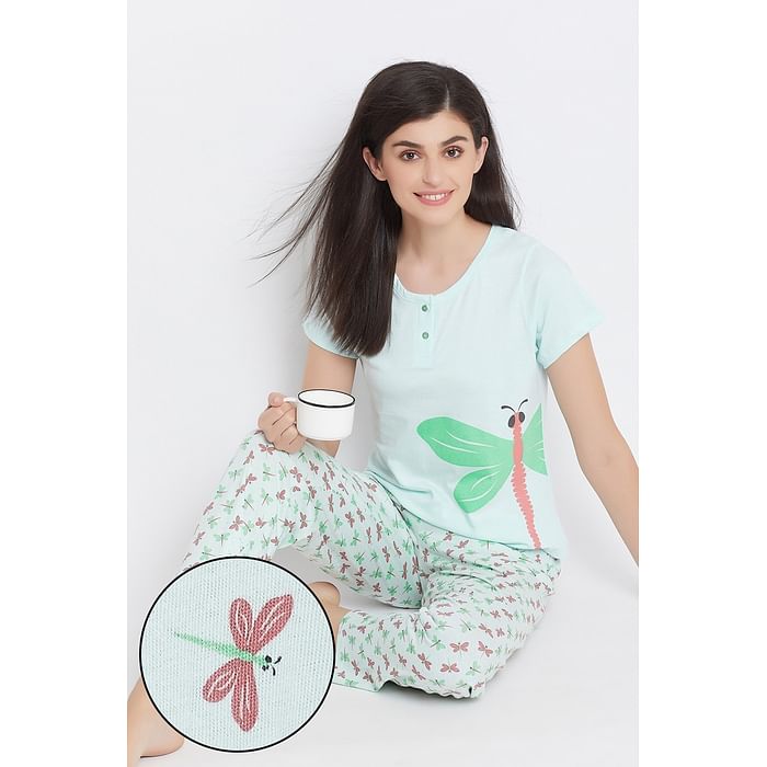 Clovia Dragonfly Print Top & Pyjama in Mint Green - Cotton Rich - LS0522P03, Light blue
Clovia Dragonfly Print Top & Pyjama in Mint Green - Cotton Rich - LS0522P03, Light blue